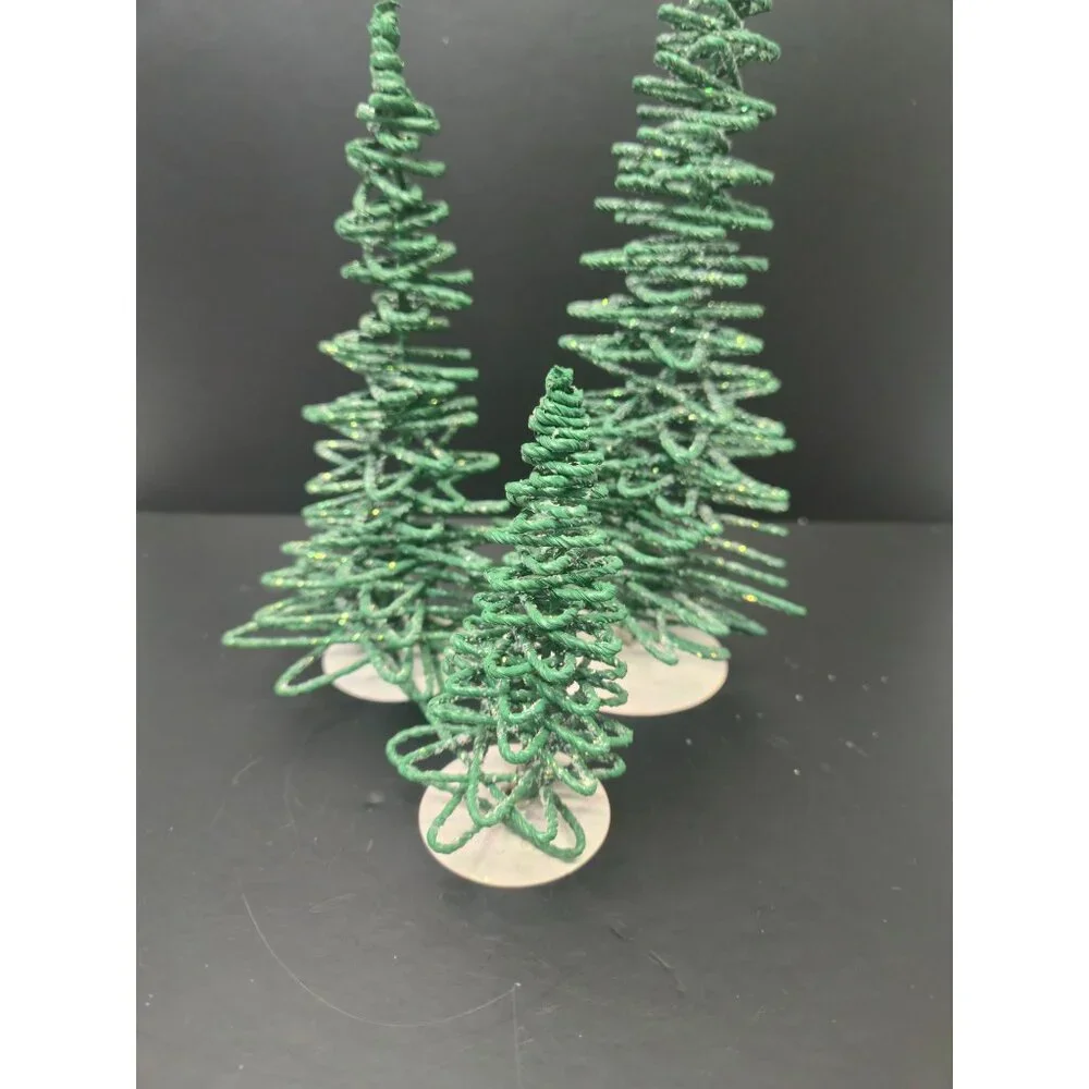 Vintage Dept 56 Village Frosted Zig-zag Trees Set of 3 Retired Green 5250-7 star - Picture 2 of 9